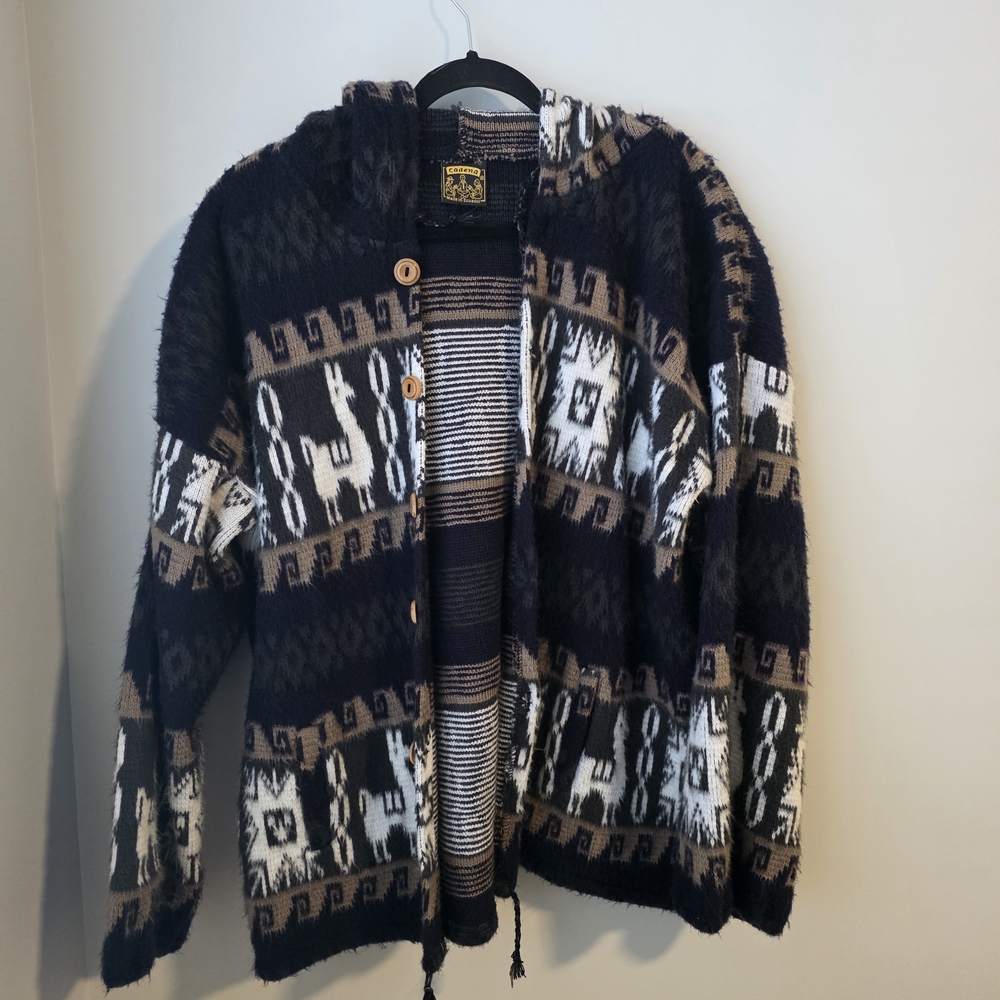 Ecuadorian Cadena Vintage Black and Brown Patterned Sweater